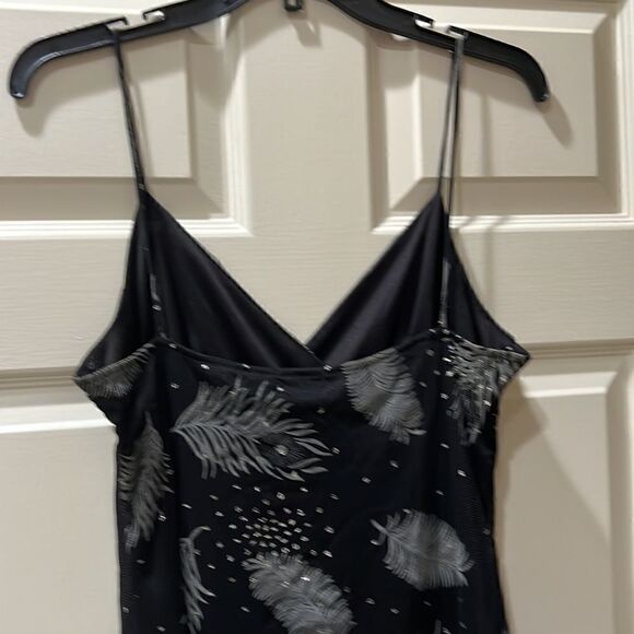 Syrup Women’s L Black w Silver Feather Sequence Spaghetti Strap Slip Dress - Picture 7 of 8